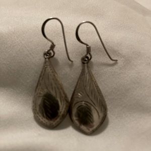 2.7” Vintage SS Etched Tear Drop Earrings